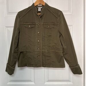 Jones New York Womens Large Green Sport Military Style Jacket Gorpcore